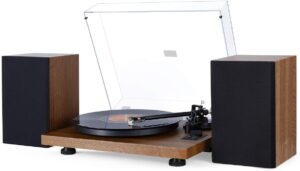 1 BY ONE Record Player with 36 Watt Bookshelf Speakers