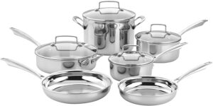 Cuisinart TPS-10 10 Piece Tri-Ply Stainless Steel Cookware Set, Silver