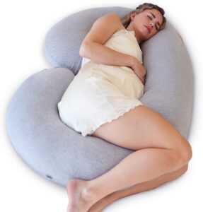 PharMeDoc Pregnancy Pillow (with Travel Storage Bag) - C Shaped Full Maternity Body Pillow - Jersey Grey Cover