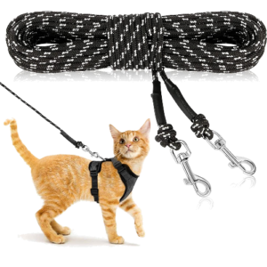 Rypet Reflective Cat Long Leash - 15 FT Escape Proof Walking Leads Yard Long Leash Durable Safe Personalized Extender Leash Traning Play Outdoor for Kitten