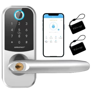 Smart Lock, SMONET Keyless Entry Lock with Reversible Handle, Fingerprint Front Door Lock, Bluetooth Electronic Digital Deadbolt with Keypad, Free APP