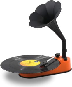 VInYL MUSIC ON Turntable Record Player with Horn Speaker