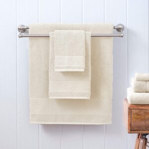 Welhome Hudson 100% Pure Organic Cotton 6 Piece Luxury Towel Set (Cream) Durable - High Absorbency - Hotel Spa Bathroom Towel Collection - 651 GSM - 2 Bath - 2 Hand - 2 Wash Towels
