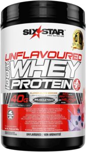 Whey Protein Powder, Six Star 100% Whey Protein Plus, Whey and BCAA and Creatine Monohydrate, Post Workout Muscle Recovery and Muscle Builder Protein Shakes for Men and Women, Unflavoured, 907 g