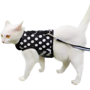 Yizhi Miaow Cat Harness and Leash for Walking Escape Proof, Adjustable Cat Vest Harness, Padded Stylish Cat Walking Jackets, Polka Dot Black, Large