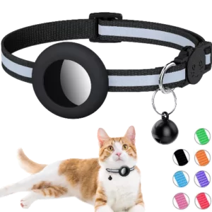 AirTag Cat Collar, Reflective Airtag Cat Collar with Bell and Prefect Size Waterproof Airtag Holder Compatible with Apple Airtag, Nice Cat Collar with Breakaway Safety Buckle for Kitten Puppy