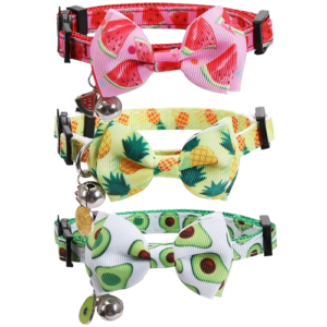 Cat Collars 3 Pack/Set Cat Collar Collier Chat Breakaway with Bell and Bow Tie for Kitty Kitten Adjustable Safety Bowknot Pet Bowtie Fruit Design