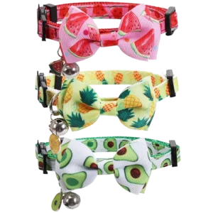 Cat Collars 3 Pack/Set Cat Collar Collier Chat Breakaway with Bell and Bow Tie for Kitty Kitten Adjustable Safety Bowknot Pet Bowtie Fruit Design